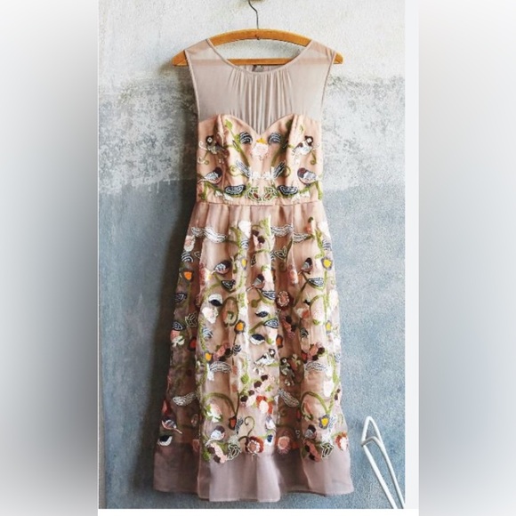 Anthropologie Dresses & Skirts - Anthropologie Blush Pink Embroidered Midi Dress